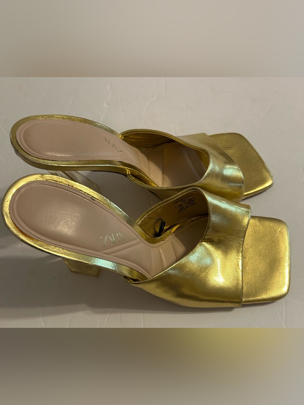 Zara Metallic Gold Slip-On Block Heel Mules - Picture 2 of 6
